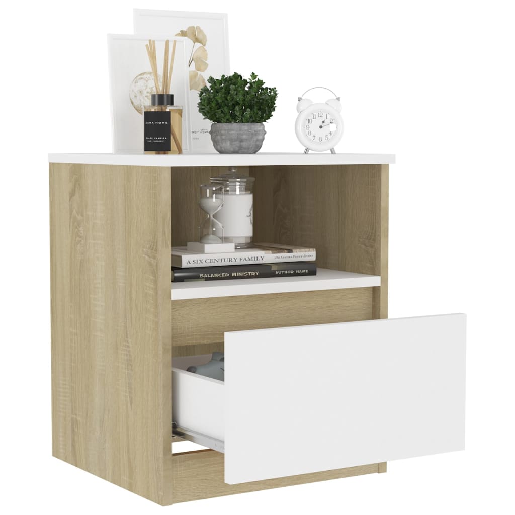 Κομοδίνο Λευκό και Sonoma Δρυς 40 x 40 x 50 εκ. από Μοριοσανίδα