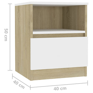 Κομοδίνο Λευκό και Sonoma Δρυς 40 x 40 x 50 εκ. από Μοριοσανίδα
