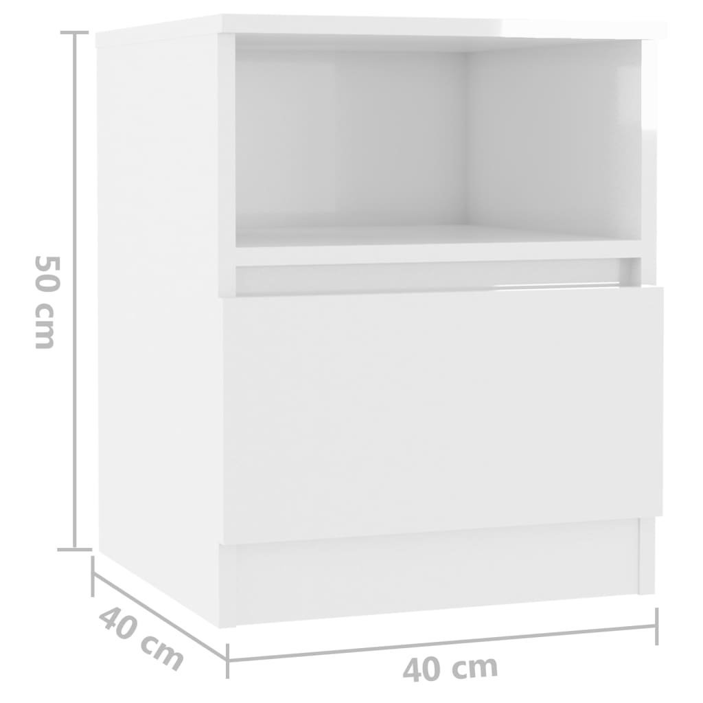 Κομοδίνο Γυαλιστερό Λευκό 40 x 40 x 50 εκ. από Επεξ. Ξύλο