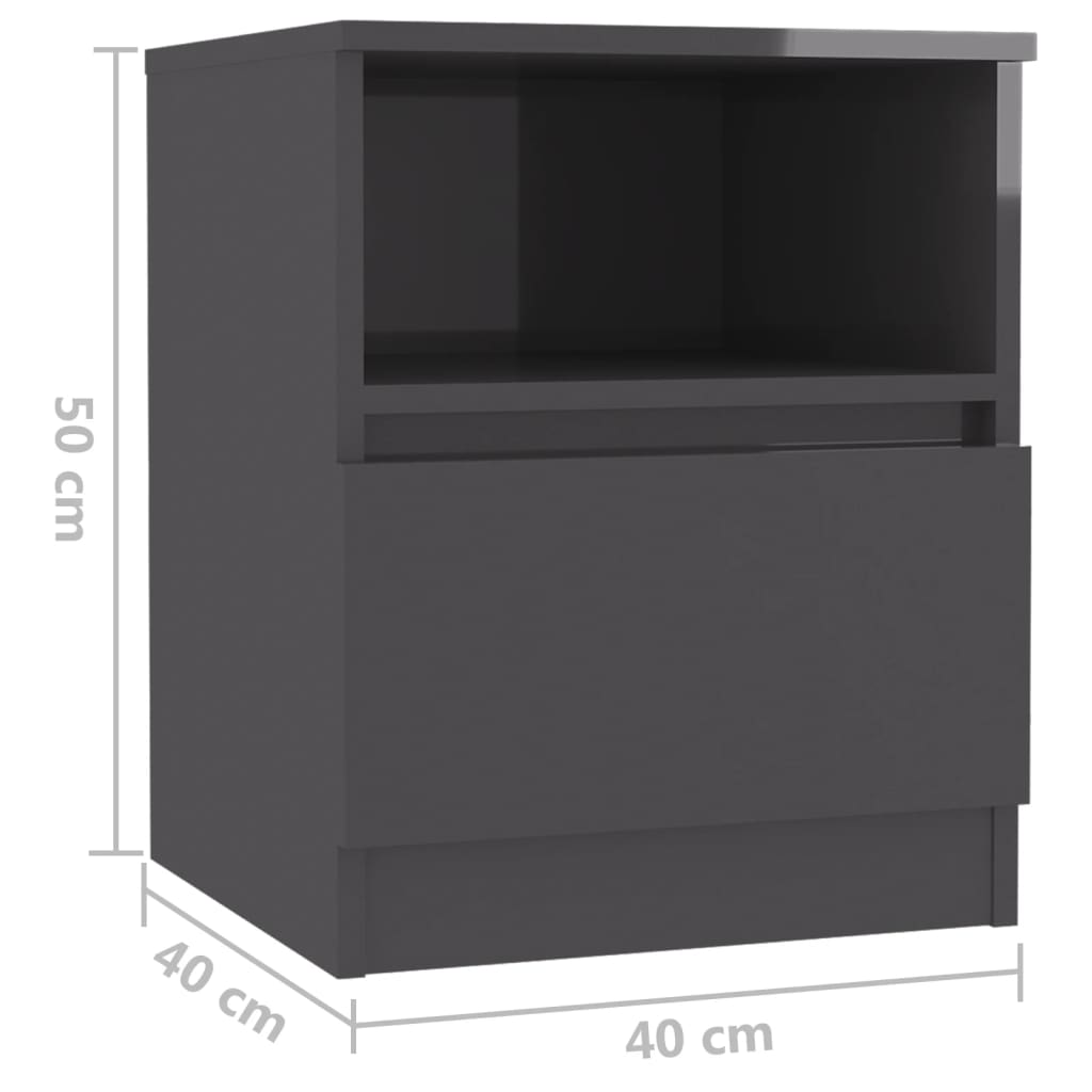 Κομοδίνα 2 τεμ. Γυαλιστερό Γκρι 40x40x50 εκ. από Επεξ. Ξύλο - Pakobazaar