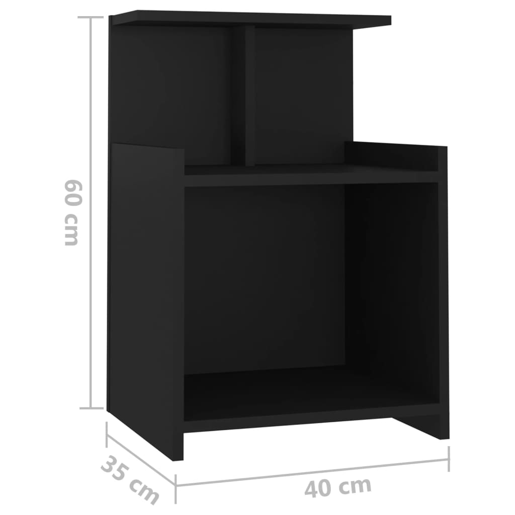 Κομοδίνο Μαύρο 40 x 35 x 60 εκ. από Επεξ. Ξύλο