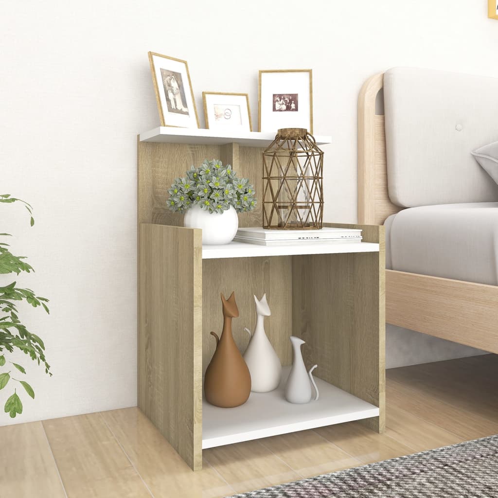 Κομοδίνο Λευκό/Sonoma Δρυς 40 x 35 x 60 εκ. από Μοριοσανίδα