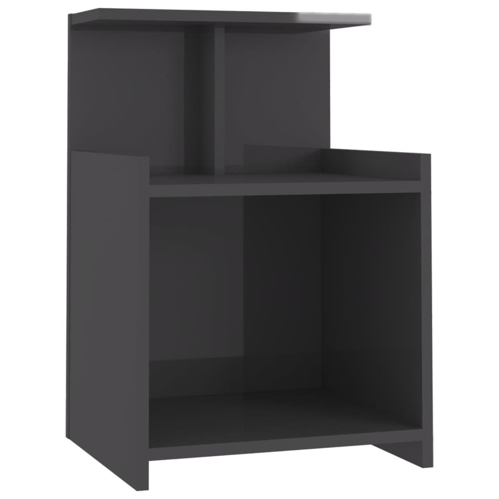Κομοδίνο Γυαλιστερό Γκρι 40x35x60 εκ. από Επεξ. Ξύλο