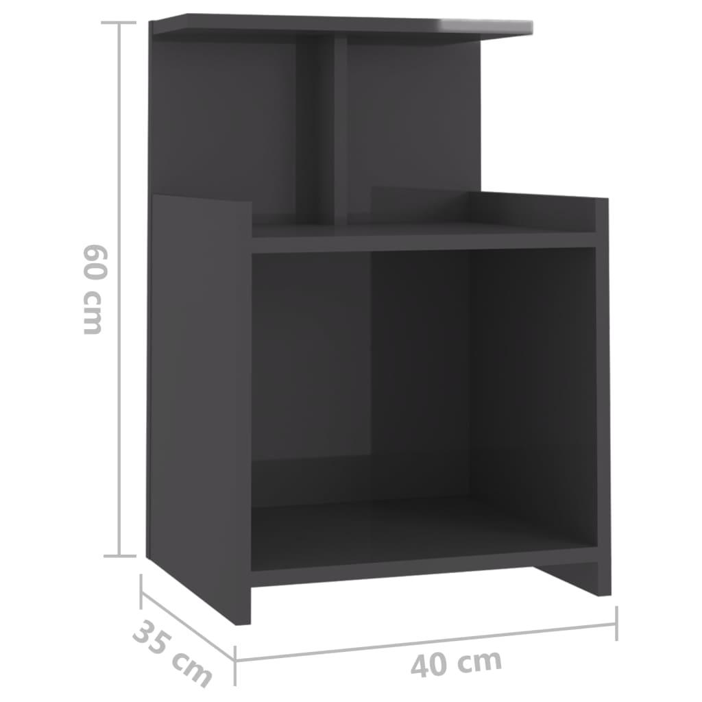 Κομοδίνο Γυαλιστερό Γκρι 40x35x60 εκ. από Επεξ. Ξύλο