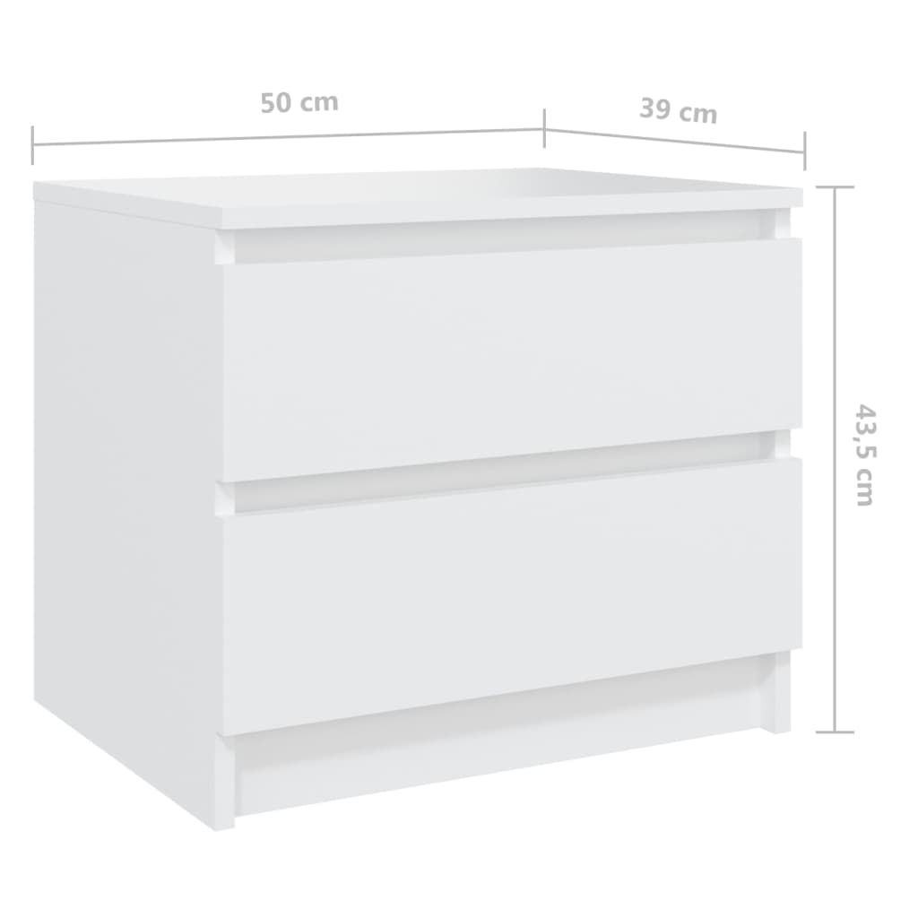 Κομοδίνα 2 τεμ. Λευκά 50 x 39 x 43,5 εκ. από Επεξεργασμένο Ξύλο