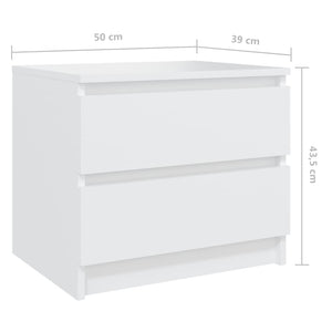 Κομοδίνα 2 τεμ. Λευκά 50 x 39 x 43,5 εκ. από Επεξεργασμένο Ξύλο