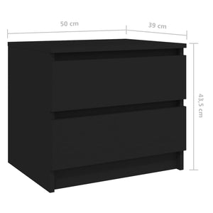 Κομοδίνα 2 τεμ. Μαύρα 50 x 39 x 43,5 εκ. από Επεξ. Ξύλο