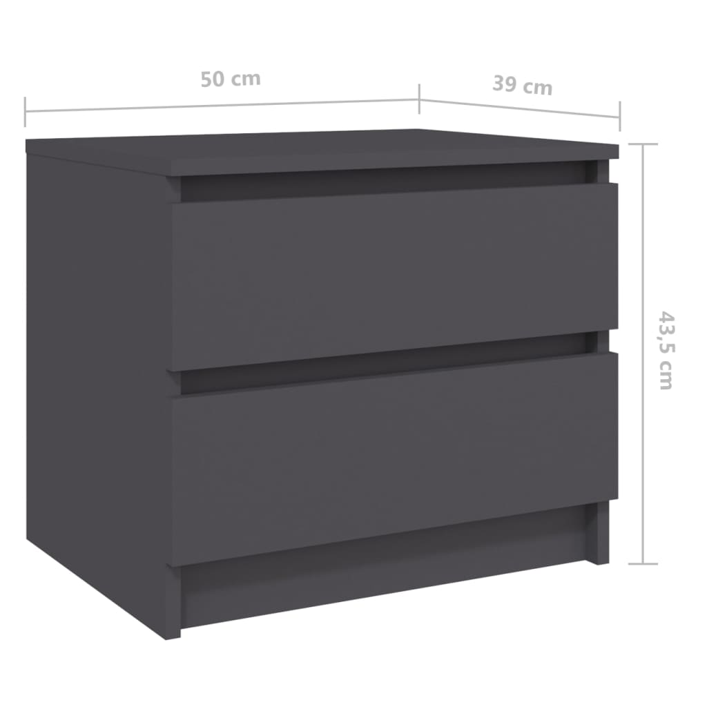 Κομοδίνα 2 τεμ. Γκρι 50 x 39 x 43,5 εκ. από Μοριοσανίδα