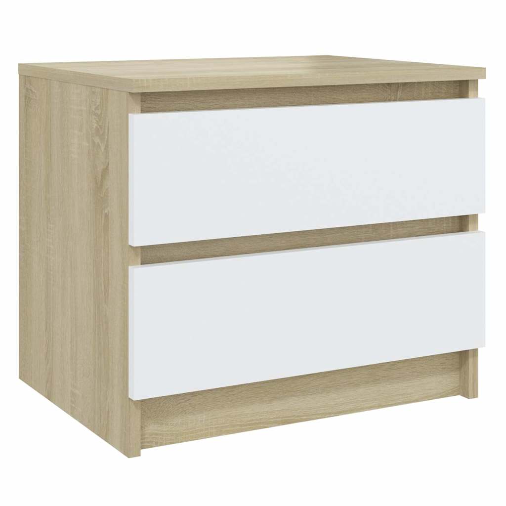 Κομοδίνο Λευκό & Sonoma Δρυς 50 x 39 x 43,5 εκ. από Μοριοσανίδα