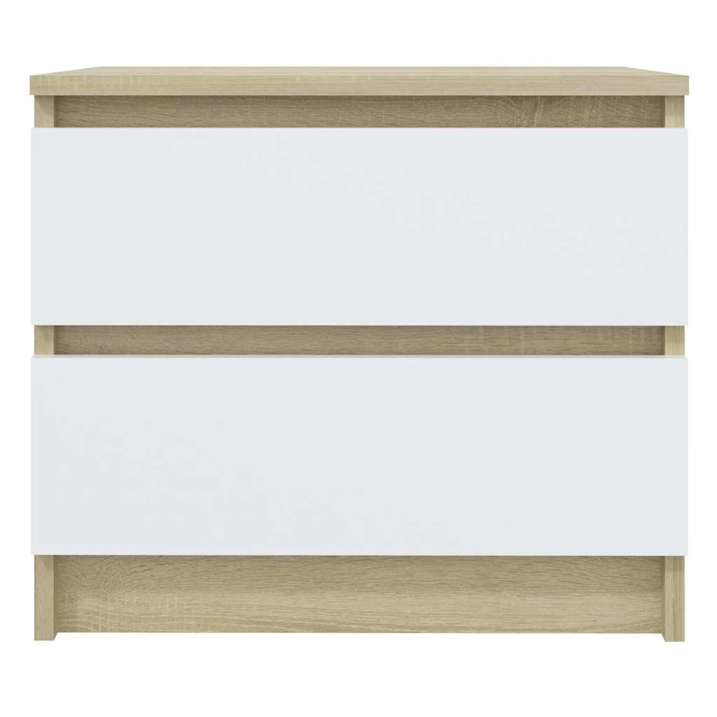 Κομοδίνο Λευκό & Sonoma Δρυς 50 x 39 x 43,5 εκ. από Μοριοσανίδα