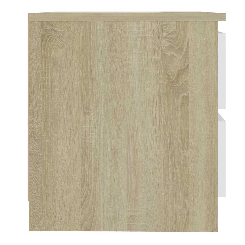 Κομοδίνο Λευκό & Sonoma Δρυς 50 x 39 x 43,5 εκ. από Μοριοσανίδα
