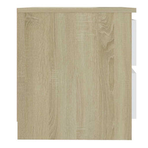 Κομοδίνο Λευκό & Sonoma Δρυς 50 x 39 x 43,5 εκ. από Μοριοσανίδα