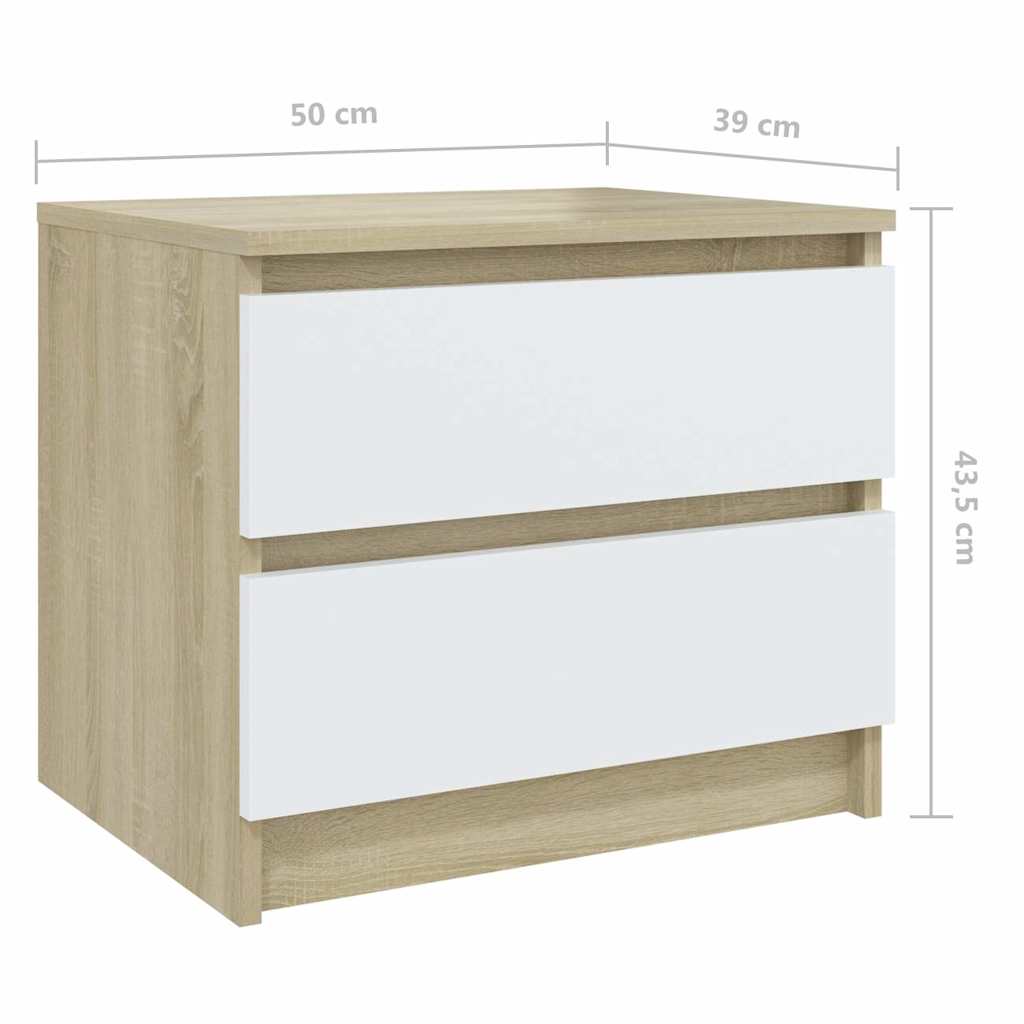 Κομοδίνο Λευκό & Sonoma Δρυς 50 x 39 x 43,5 εκ. από Μοριοσανίδα