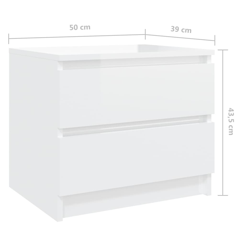 Κομοδίνα 2 τεμ. Γυαλιστερό Λευκό 50x39x43,5 εκ. από Επεξ. Ξύλο