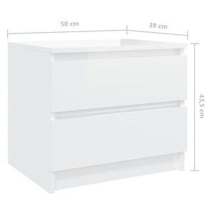 Κομοδίνα 2 τεμ. Γυαλιστερό Λευκό 50x39x43,5 εκ. από Επεξ. Ξύλο