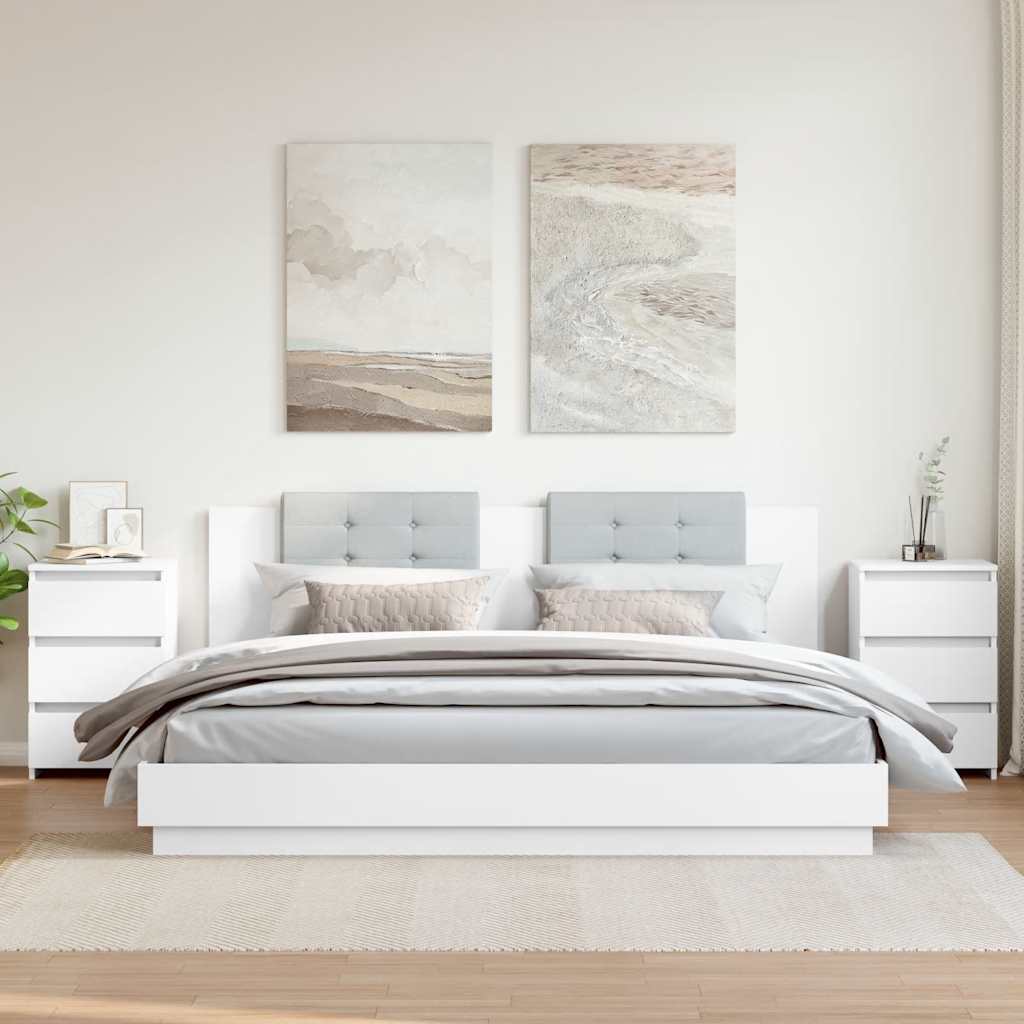 Κομοδίνα 2 τεμ. Λευκά 40 x 35 x 62,5 εκ. από Επεξ. Ξύλο