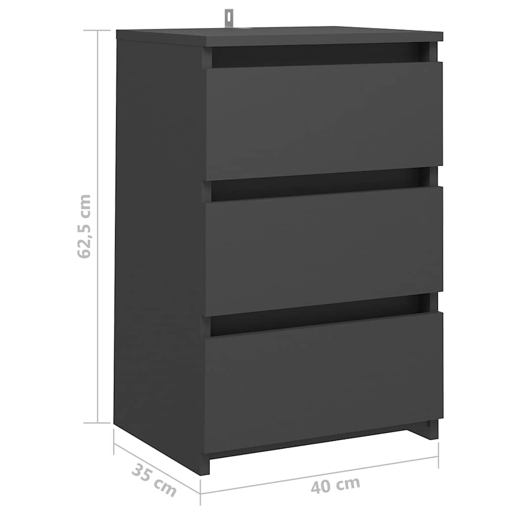 Κομοδίνα 2 τεμ. Γκρι 40 x 35 x 62,5 εκ. από Μοριοσανίδα