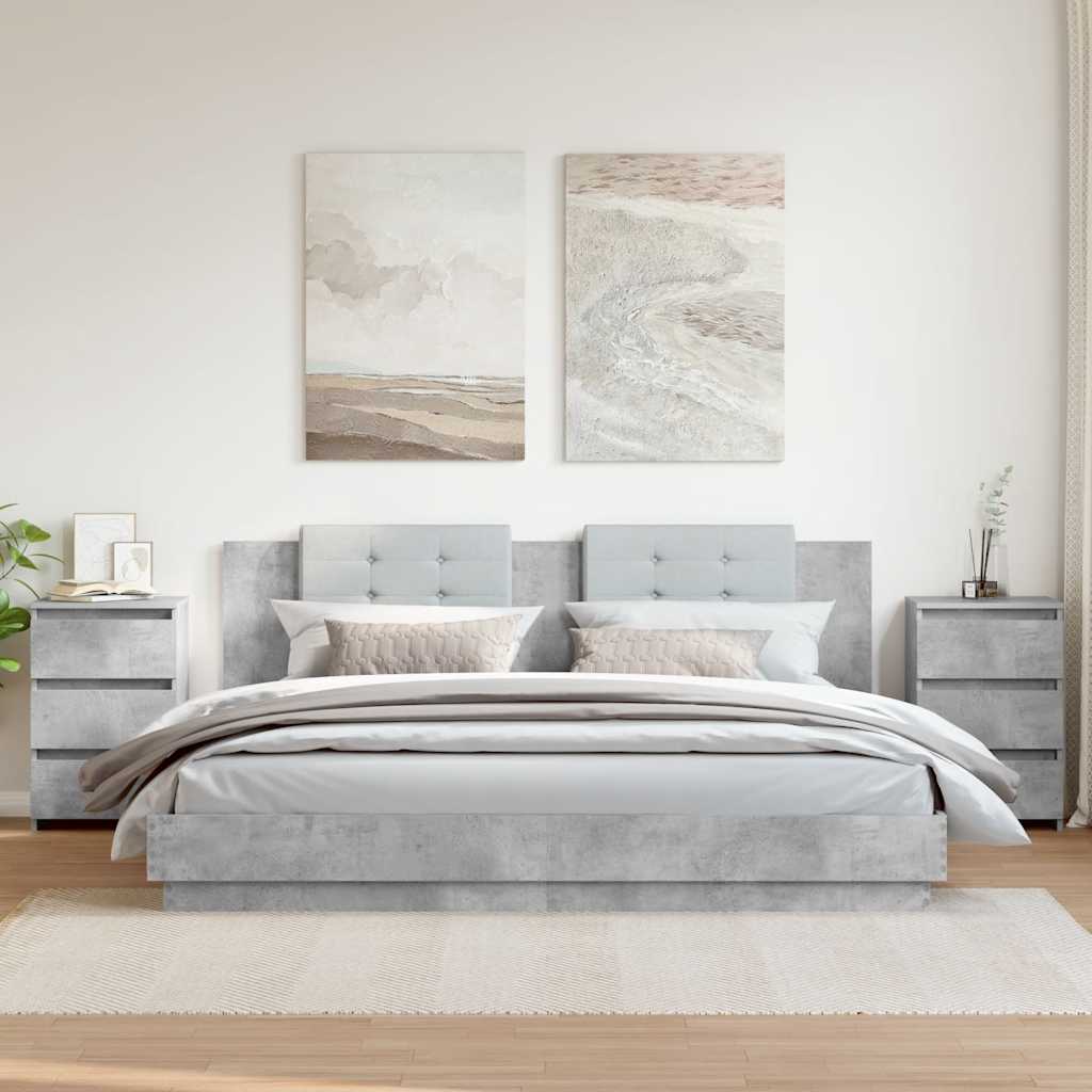 Κομοδίνα 2 τεμ. Γκρι Σκυροδέματος 40x35x62,5 εκ. Επεξ. Ξύλο