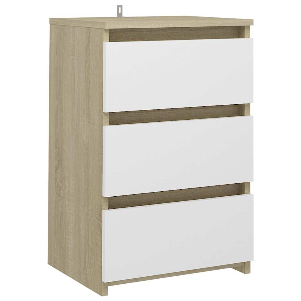 Κομοδίνο Λευκό/Sonoma Δρυς 40 x 35 x 62,5 εκ. από Μοριοσανίδα