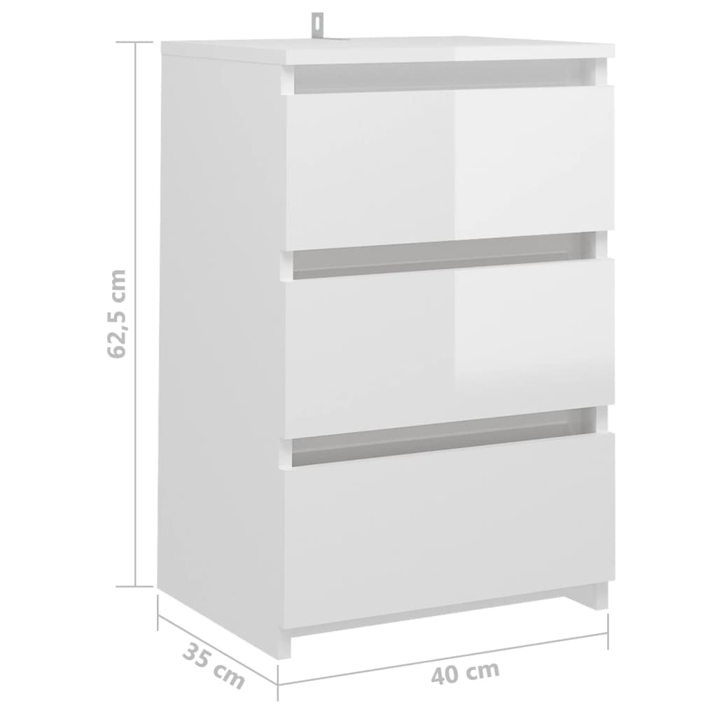 Κομοδίνo Γυαλιστερό Λευκό 40 x 35 x 62,5 εκ. από Επεξ. Ξύλο