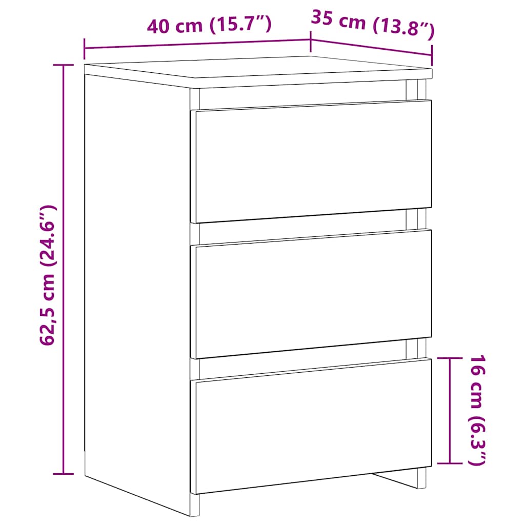 Κομοδίνα 2 τεμ. Γυαλιστερό Λευκό 40x35x62,5 εκ. από Επεξ. Ξύλο - Pakobazaar