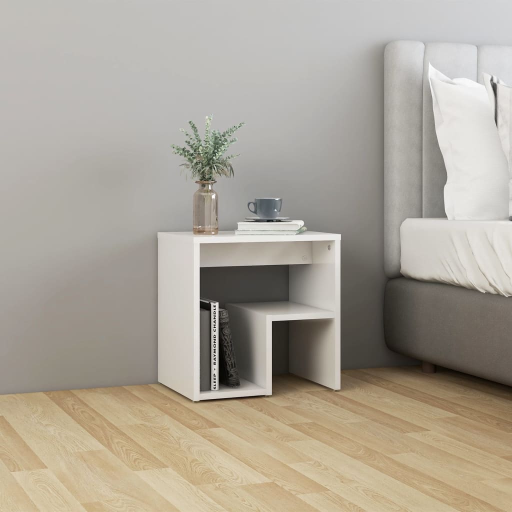 Κομοδίνο Γυαλιστερό Λευκό 40 x 30 x 40 εκ. από Επεξ. Ξύλο - Pakobazaar
