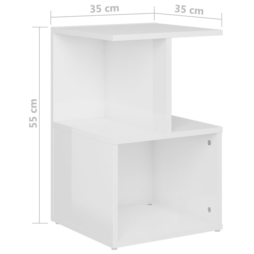 Κομοδίνα 2 τεμ. Γυαλιστερό Λευκό 35x35x55 εκ. από Επεξ. Ξύλο