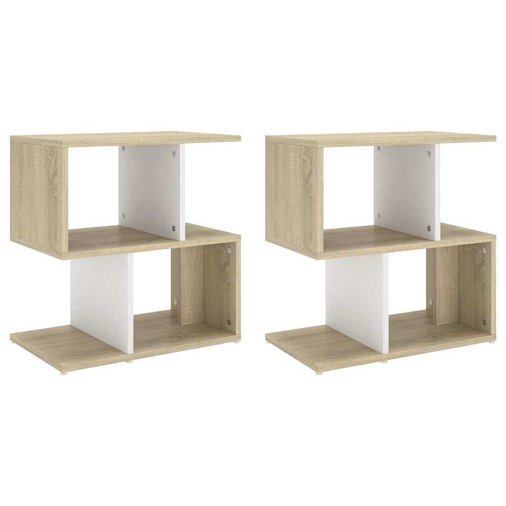 Κομοδίνα 2 τεμ. Λευκά/Sonoma Δρυς 50x30x51,5 εκ από Μοριοσανίδα