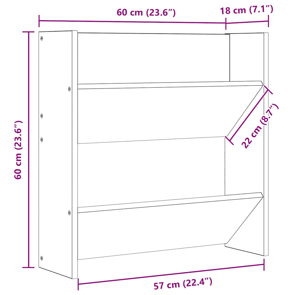 Παπουτσοθήκη Τοίχου Μαύρη 60 x 18 x 60 εκ. Επεξ. Ξύλο