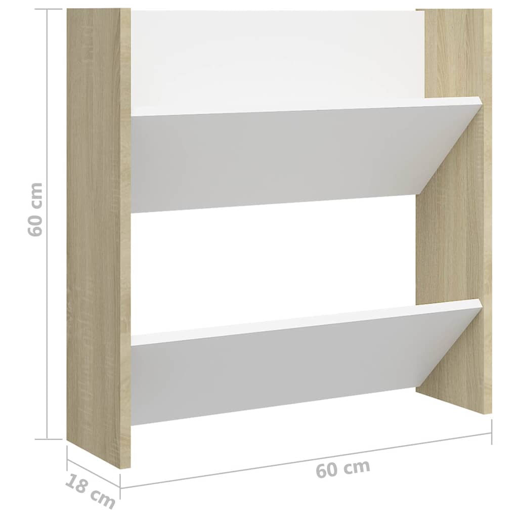 Παπουτσοθήκες 2 τεμ. Λευκές/Sonoma Δρυς 60x18x60εκ. Μοριοσανίδα