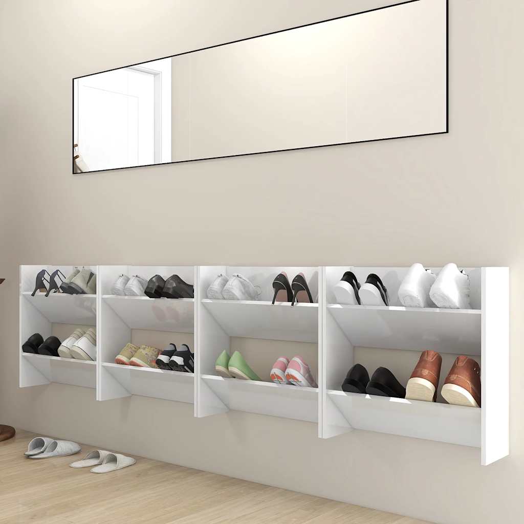 Παπουτσοθήκες 4 τεμ. Γυαλ. Λευκό 60 x 18 x 60 εκ. Επεξ. Ξύλο