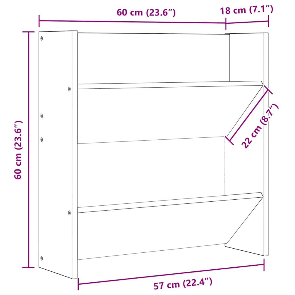 Παπουτσοθήκη Τοίχου Γυαλ. Μαύρο 60 x 18 x 60 εκ. Επεξ. Ξύλο - Pakobazaar