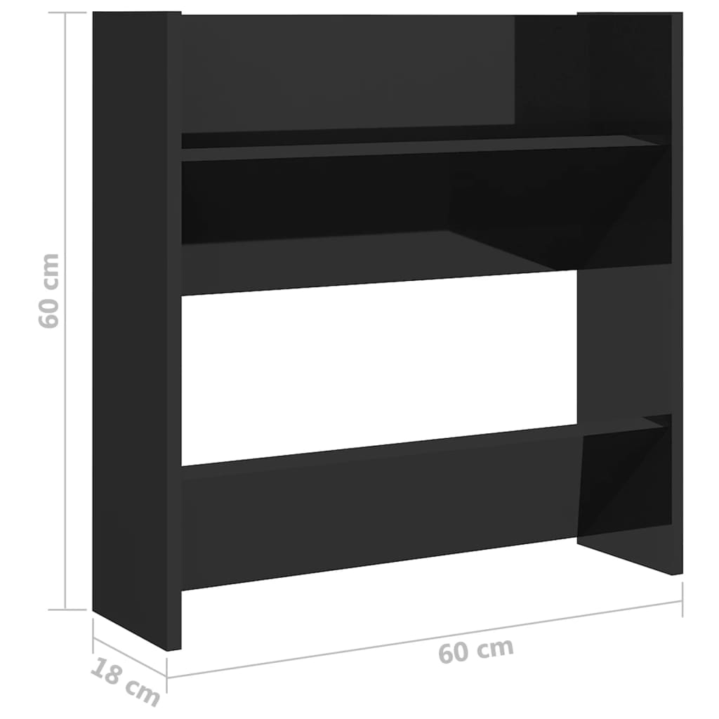 Παπουτσοθήκες Τοίχου 2 τεμ. Γυαλ. Μαύρο 60x18x60εκ. Επεξ. Ξύλο