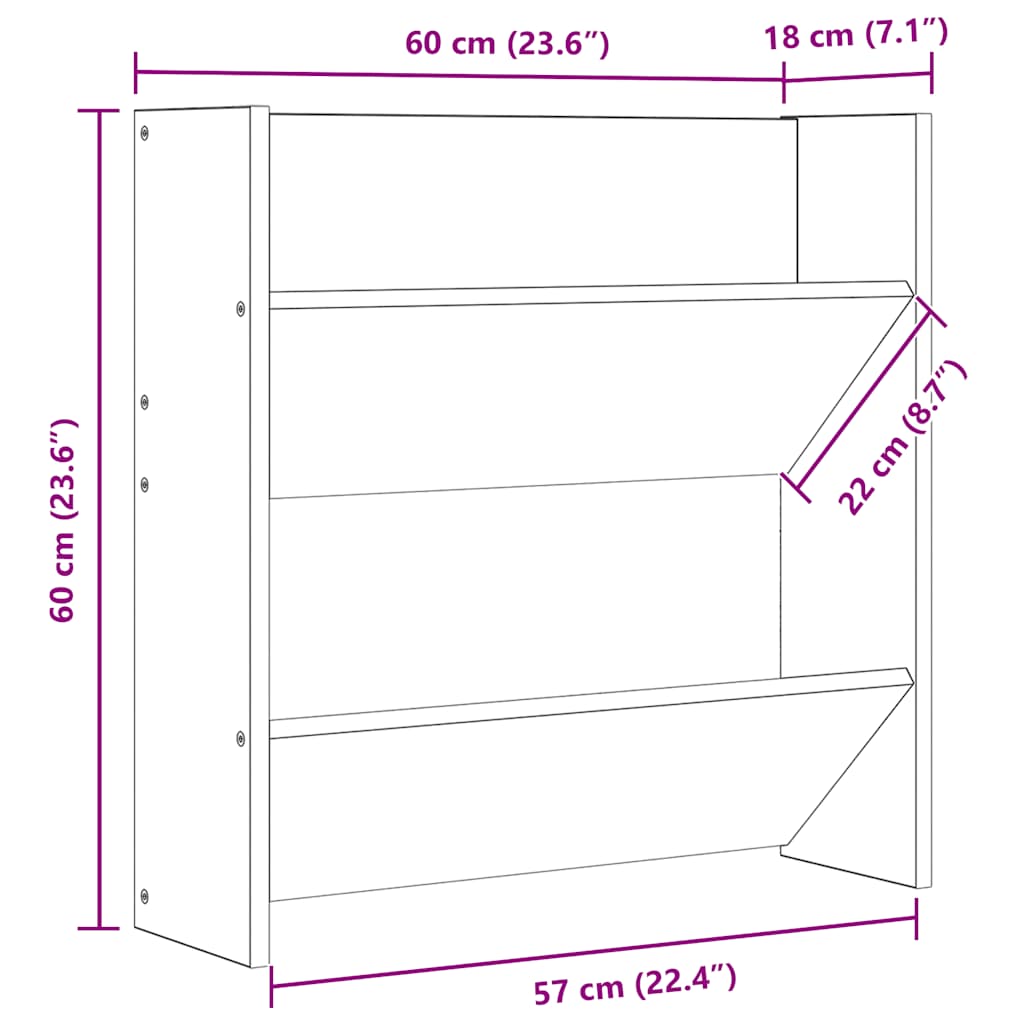 Παπουτσοθήκες Τοίχου 2 τεμ. Γυαλ. Μαύρο 60x18x60εκ. Επεξ. Ξύλο