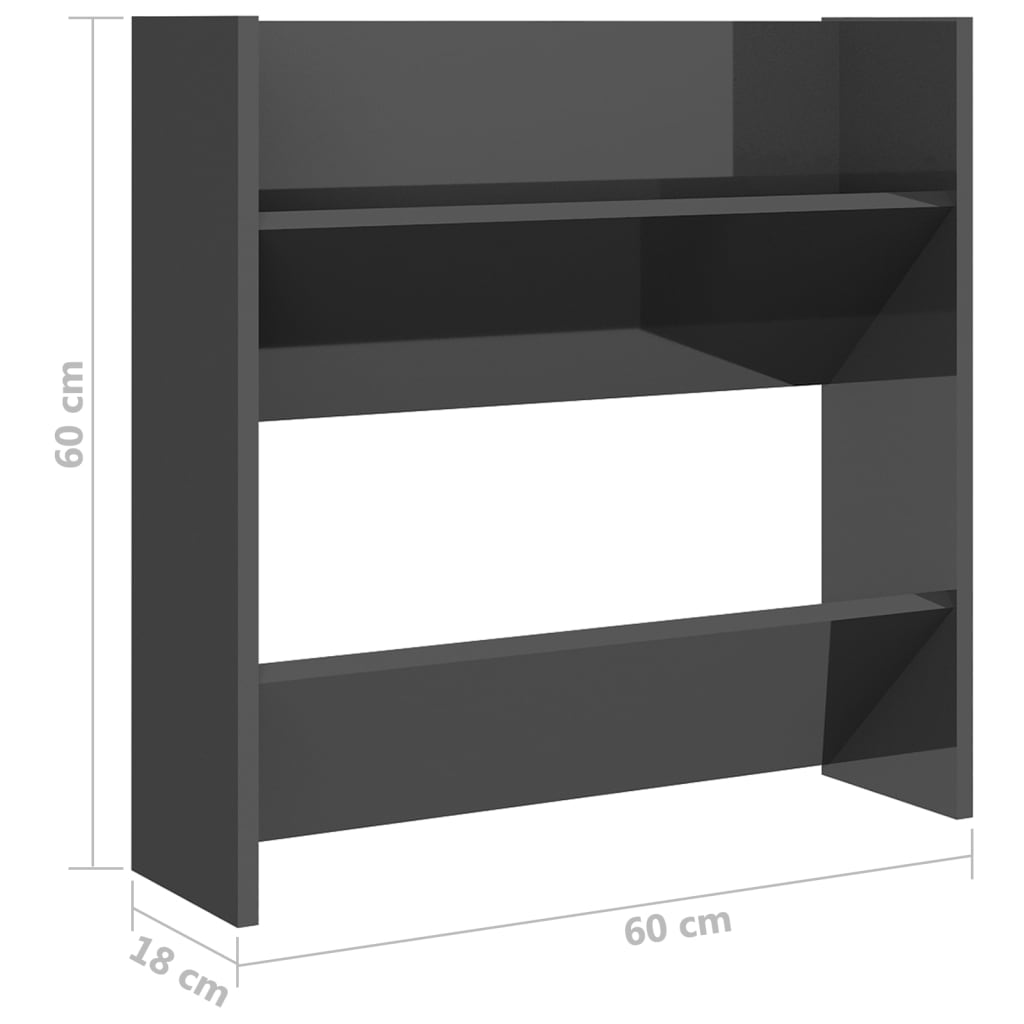 Παπουτσοθήκη Τοίχου Γυαλιστερό Γκρι 60 x 18 x 60 εκ Επεξ. Ξύλο