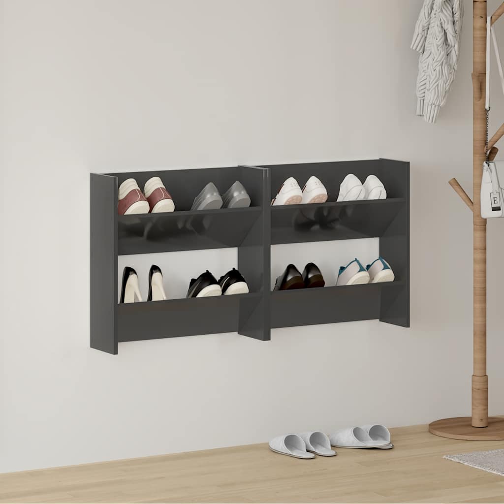 Παπουτσοθήκες Τοίχου 2 τεμ. Γυαλ. Γκρι 60x18x60εκ. Επεξ. Ξύλο