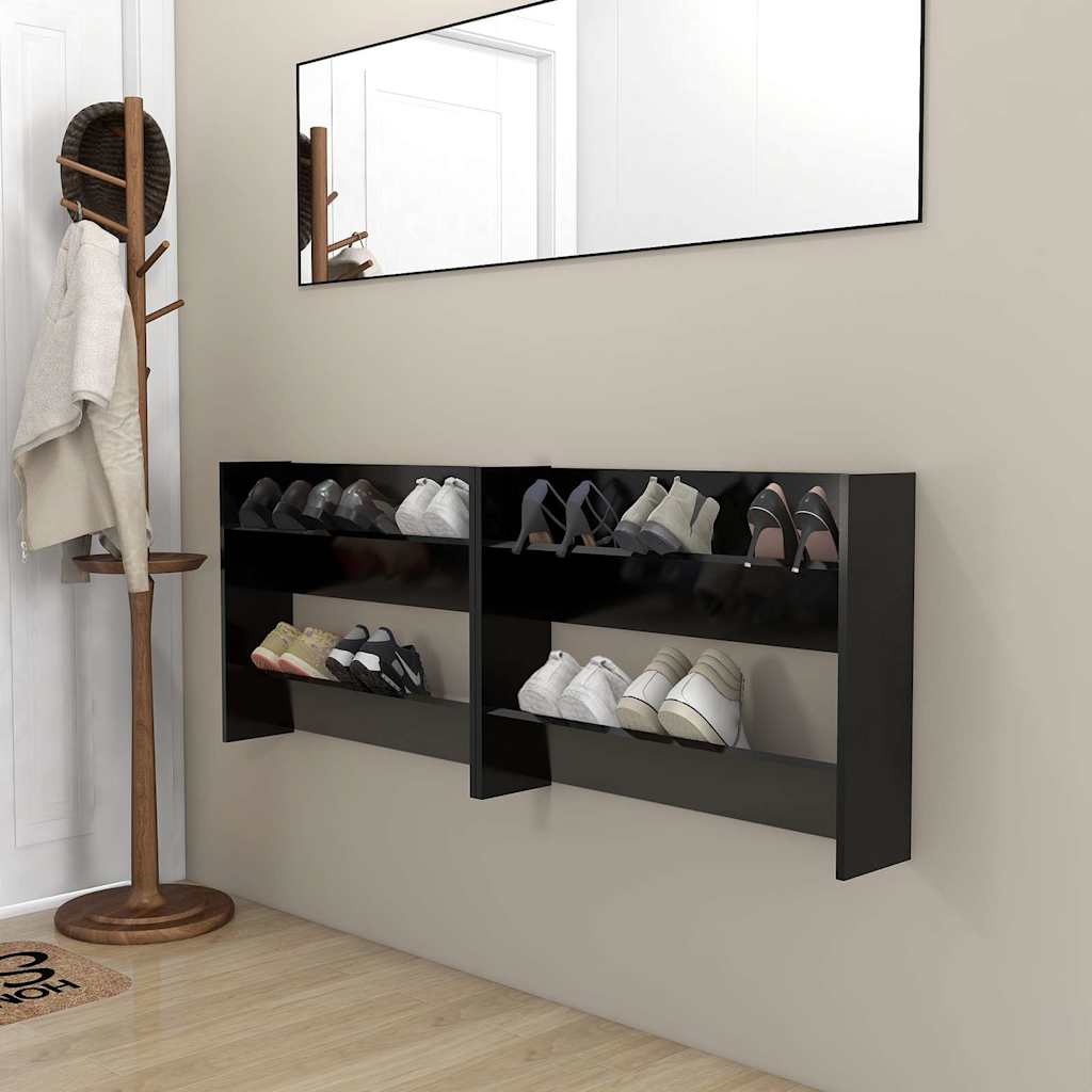 Παπουτσοθήκες Τοίχου 2 τεμ. Μαύρες 80x18x60 εκ. Μοριοσανίδα