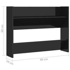 Παπουτσοθήκες Τοίχου 2 τεμ. Γυαλ. Μαύρο 80x18x60εκ. Επεξ. Ξύλο