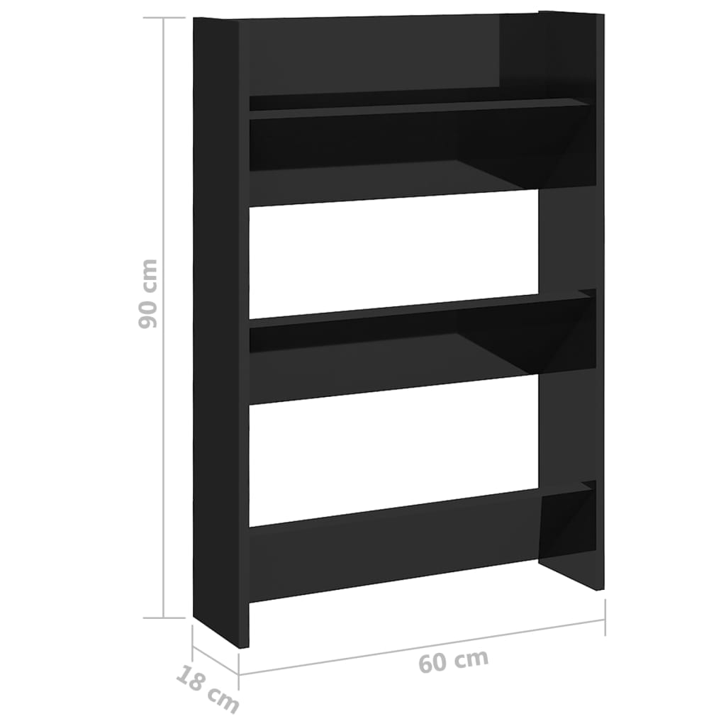 Παπουτσοθήκη Τοίχου Γυαλ. Μαύρο 60 x 18 x 90 εκ. Επεξ. Ξύλο