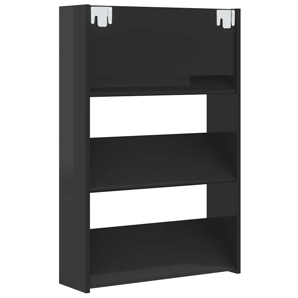 Παπουτσοθήκες Τοίχου 2 τεμ. Γυαλ. Μαύρο 60x18x90εκ. Επεξ. Ξύλο - Pakobazaar