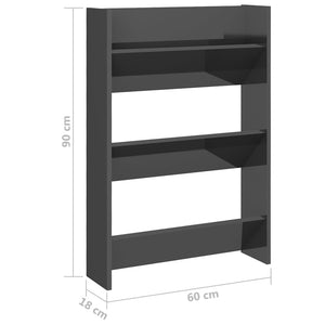 Παπουτσοθήκες Τοίχου 2 τεμ. Γυαλ. Γκρι 60x18x90εκ. Επεξ. Ξύλο