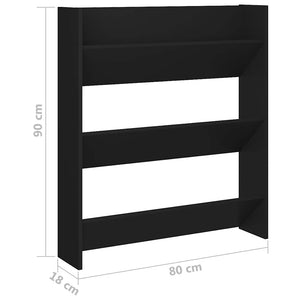 Παπουτσοθήκες Τοίχου 2 τεμ. Μαύρες 80x18x90 εκ. από Μοριοσανίδα