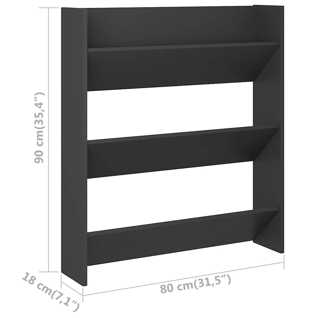 Παπουτσοθήκες Τοίχου 2 τεμ. Γκρι 80x18x90 εκ. από Μοριοσανίδα - Pakobazaar