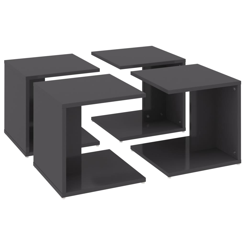 Τραπεζάκια Σαλονιού 4 τεμ. Γυαλ. Γκρι 33x33x33 εκ. Επεξ. Ξύλο