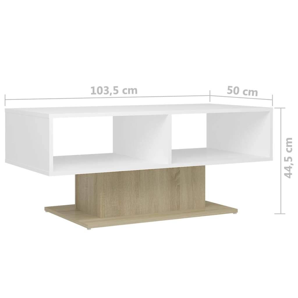 Τραπεζάκι Σαλονιού Λευκό/Δρυς 103,5 x 50 x 44,5 εκ. Επεξ. Ξύλο