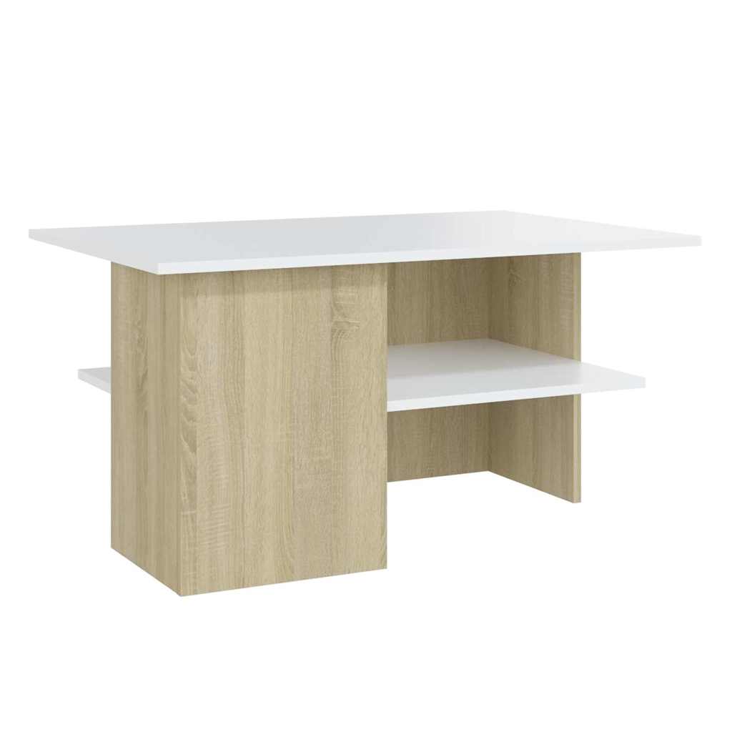 Τραπεζάκι Σαλονιού Λευκό/Sonoma Δρυς 90x60x46,5 εκ. Μοριοσανίδα - Pakobazaar
