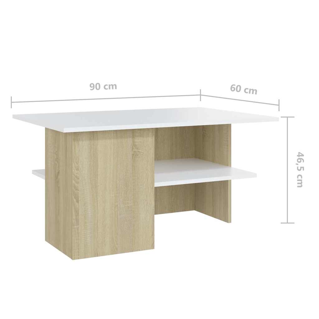 Τραπεζάκι Σαλονιού Λευκό/Sonoma Δρυς 90x60x46,5 εκ. Μοριοσανίδα - Pakobazaar