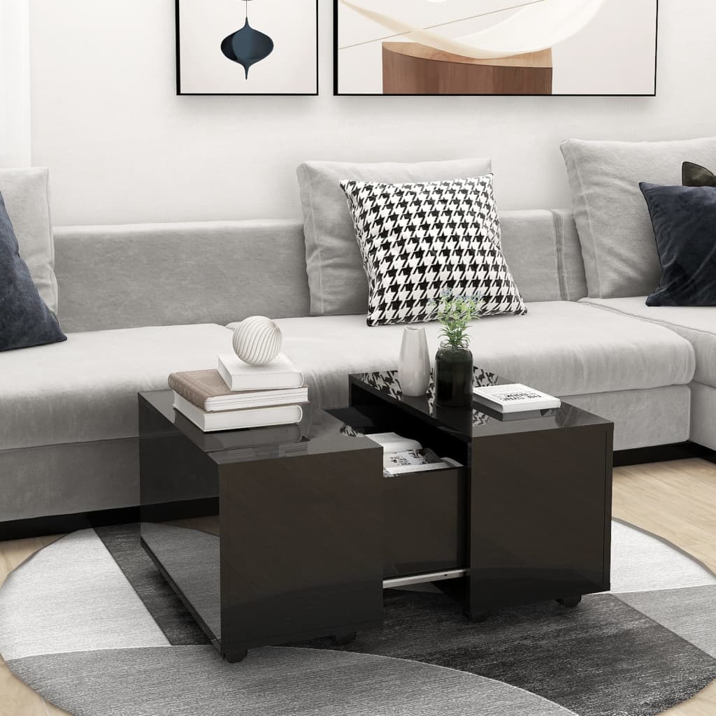 Τραπεζάκι Σαλονιού Γυαλιστερό Μαύρο 60x60x38 εκ. Επεξ. Ξύλο