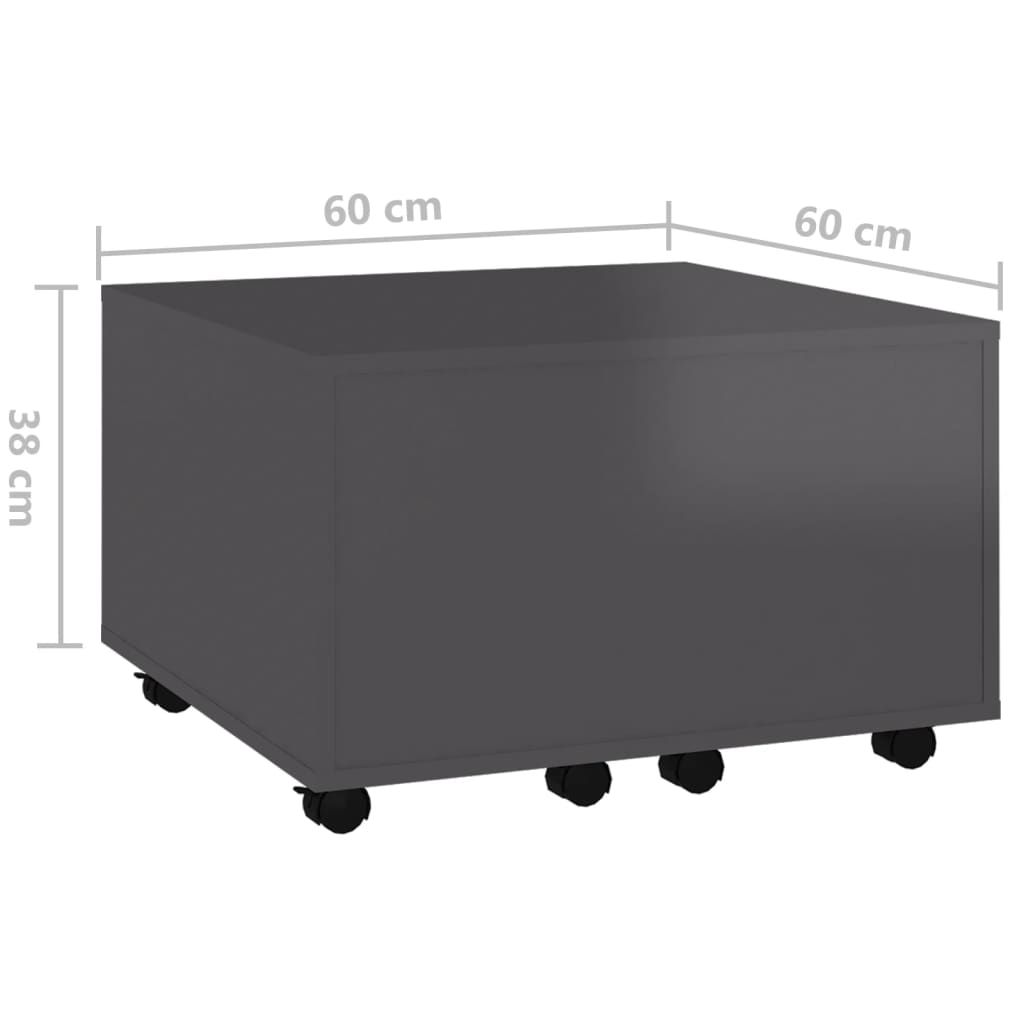 Τραπεζάκι Σαλονιού Γυαλιστερό Γκρι 60 x 60 x 38 εκ. Επεξ. Ξύλο