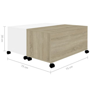 Τραπεζάκι Σαλονιού Λευκό/Sonoma Δρυς 75x75x38 εκ. Επεξ. Ξύλο
